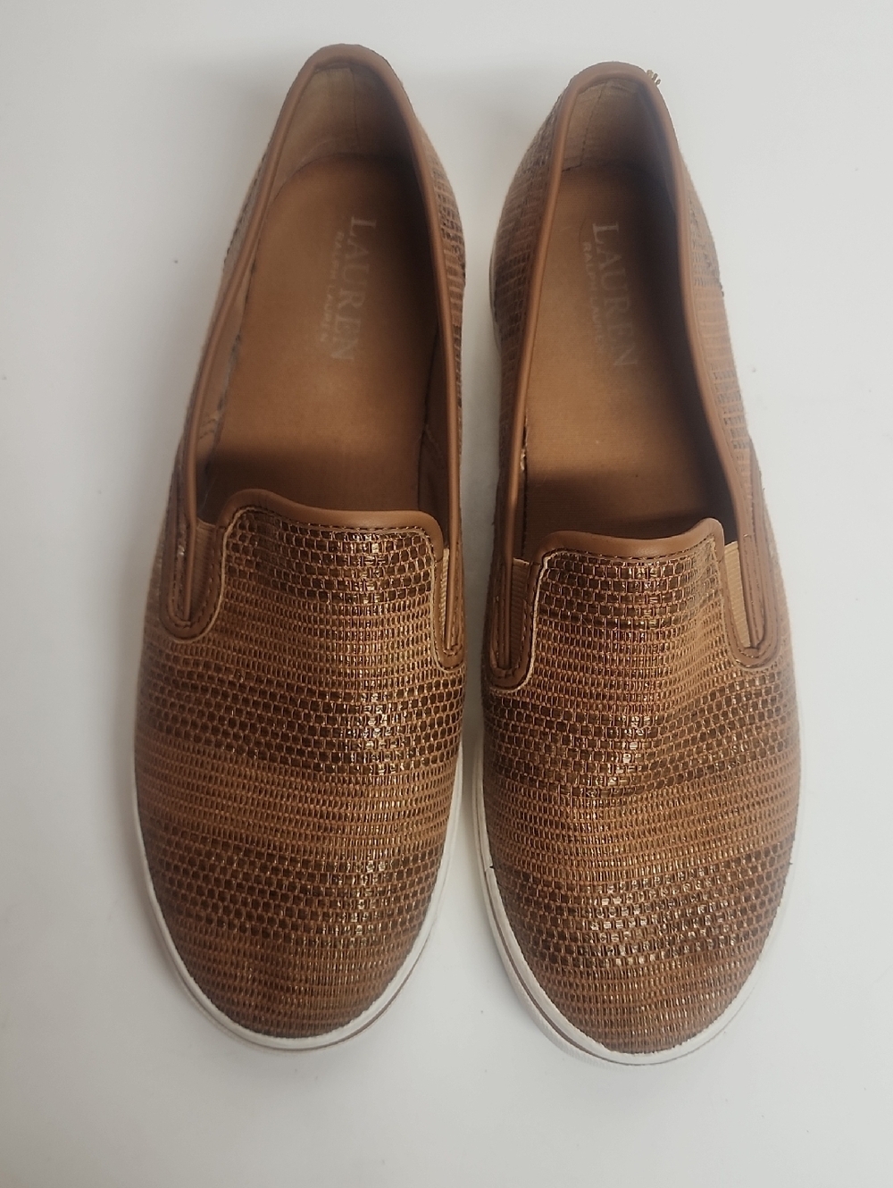 Lauren Ralph Lauren JANIS-NE Women's Warm Brown Slip-On Sneakers Size 9B RARE